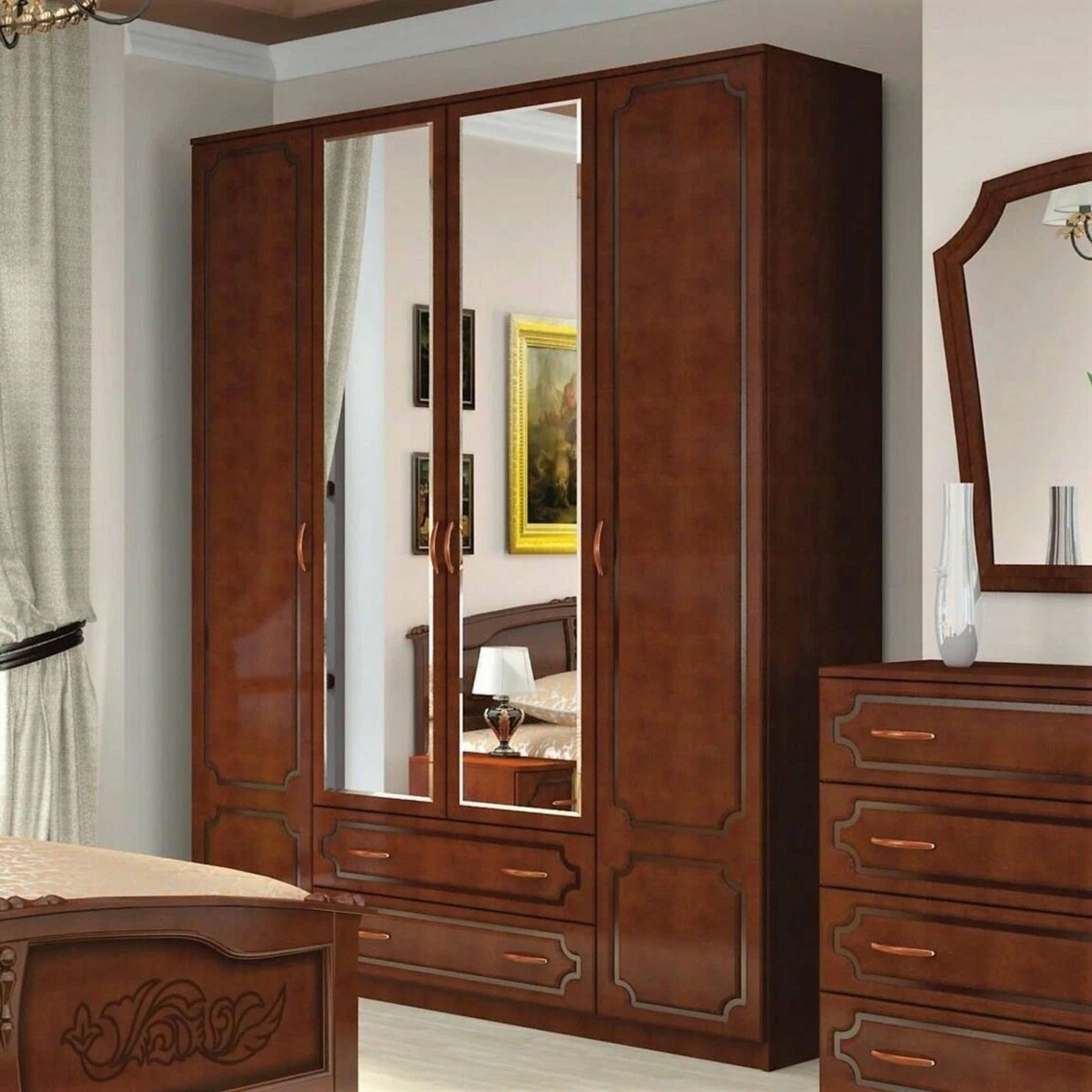 ЛАК Шкаф для одежды 4-х дверный с зеркалом