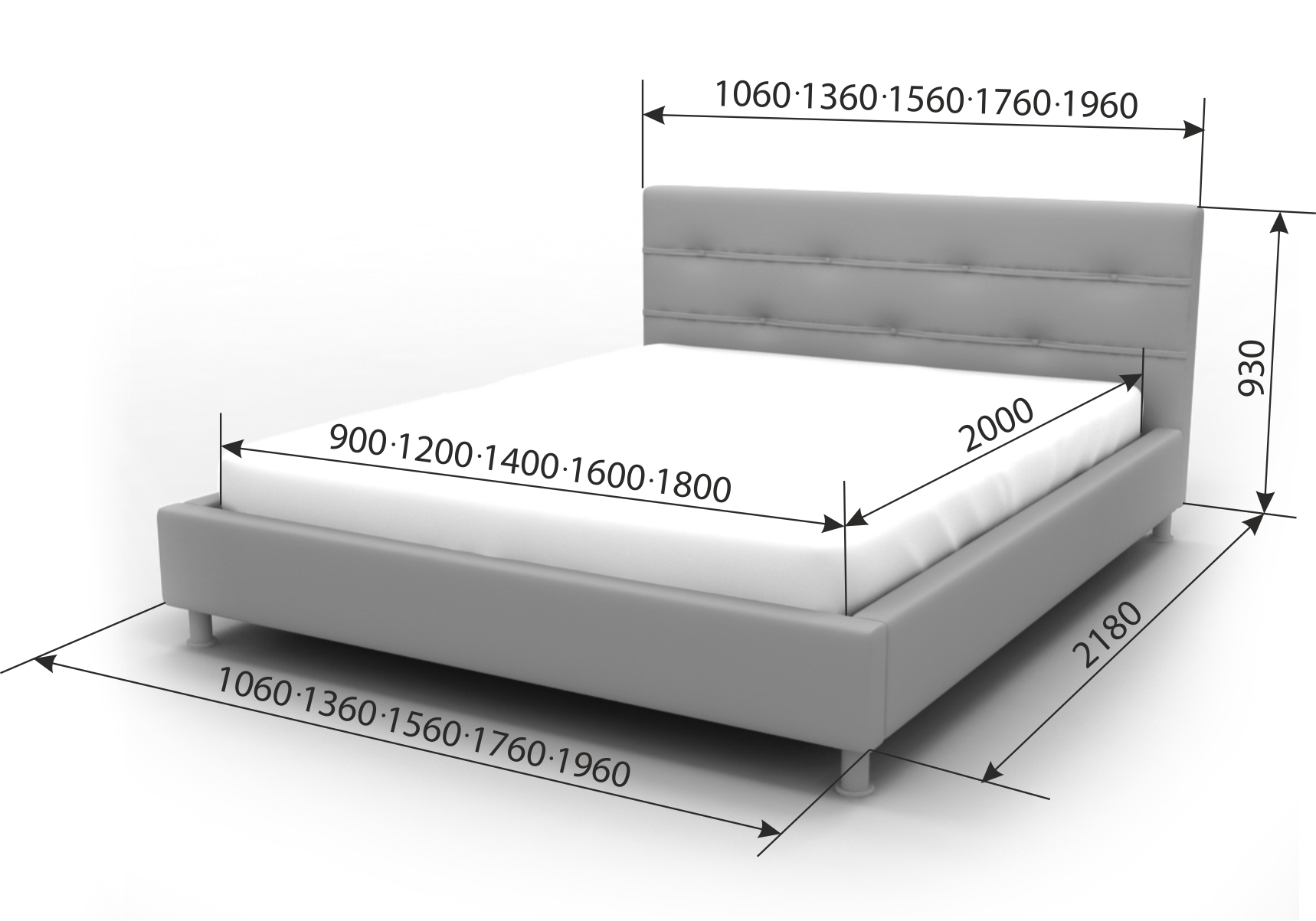 Кровать "Лаура" 2000 х 900 с основанием пуговицы