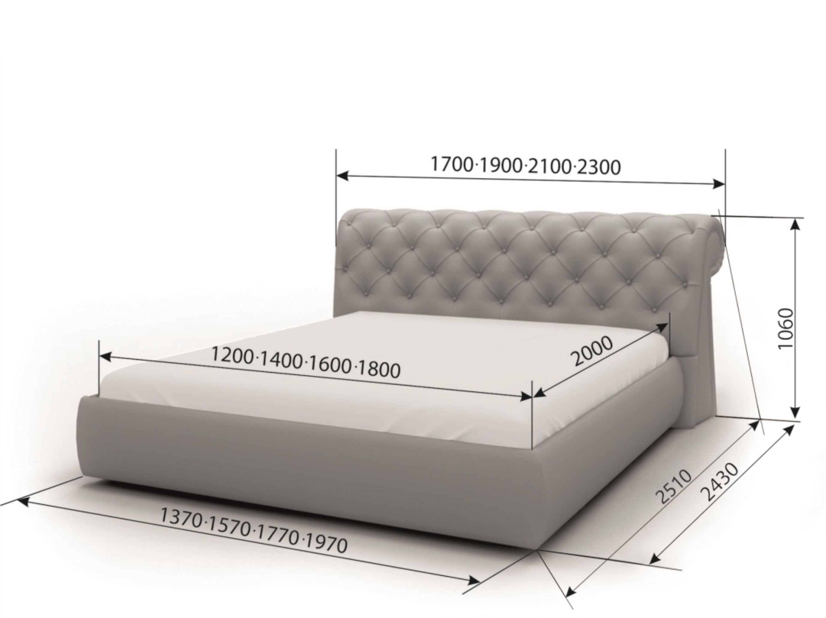 Кровать "Джульетта" 2000 х 1200 без п/м пуговицы
