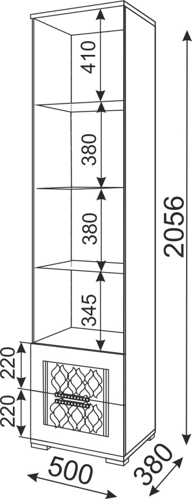 Тиффани М07 пенал-витрина 500*2056*380
