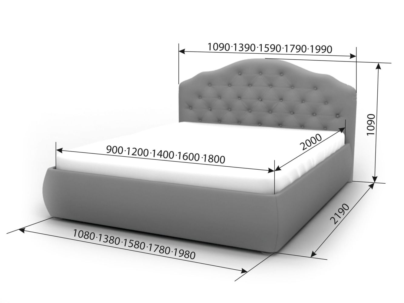 Кровать "Виктория" 2000х900 без п/м стразы