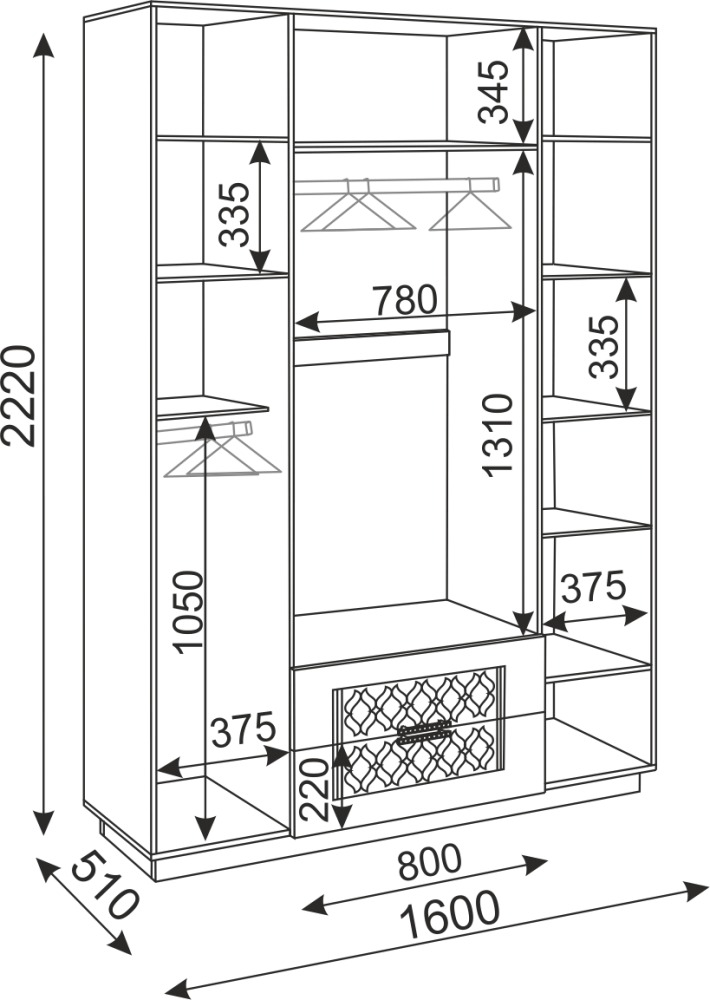 Тиффани шкаф с ящиками М28 4-х створчатый