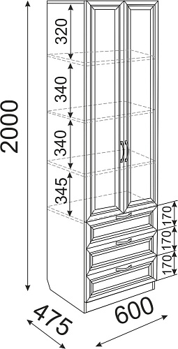 Остин Шкаф с ящиками 600 М04