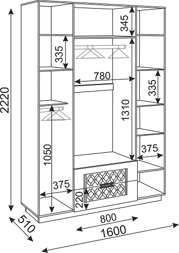 Тиффани шкаф с ящиками М28 4-х створчатый
